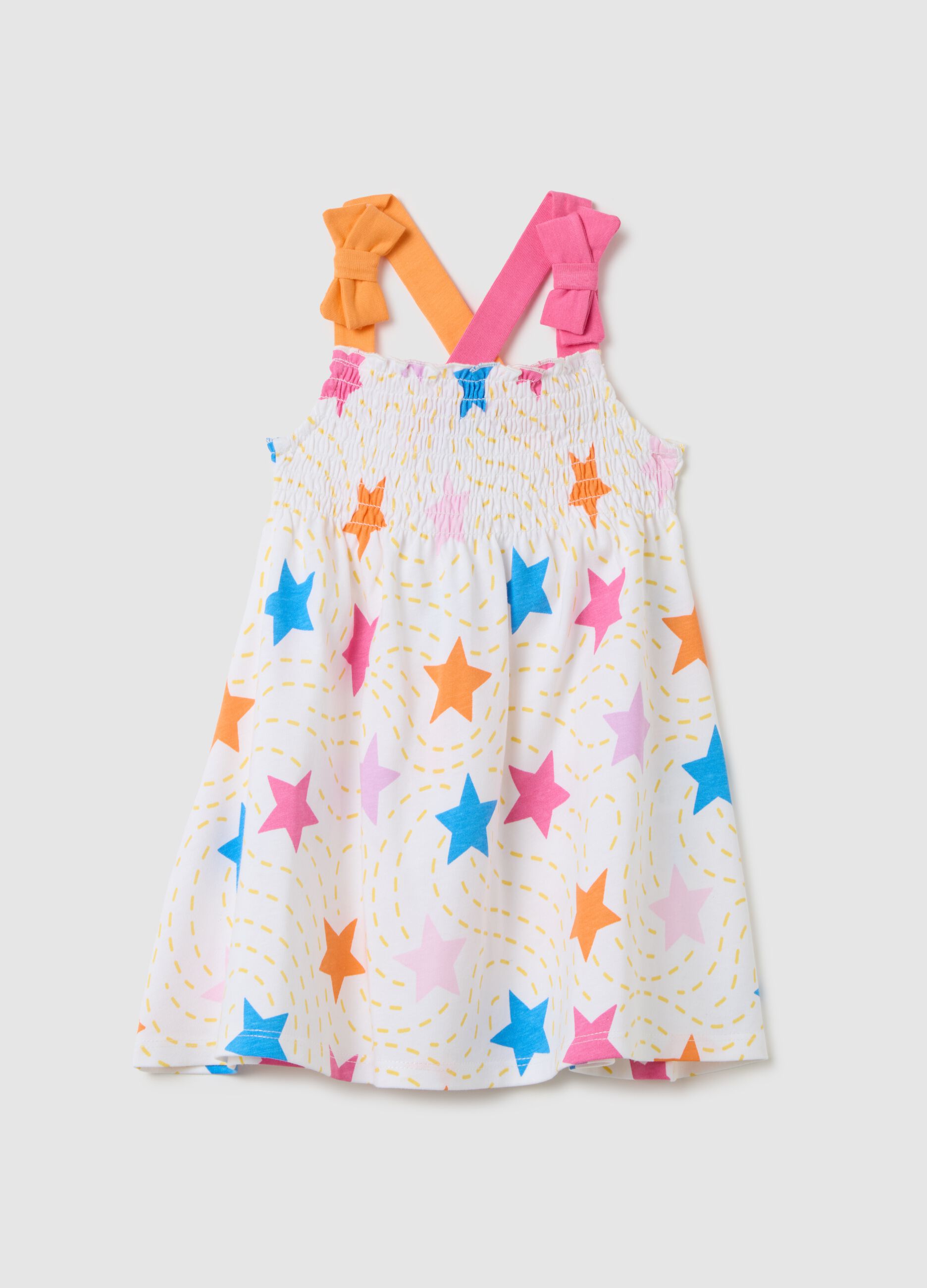 Baby girls&rsquo; multicoloured dress in 100% cotton with wide fit
