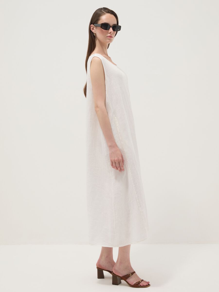 Long white pure linen dress, regular fit_1