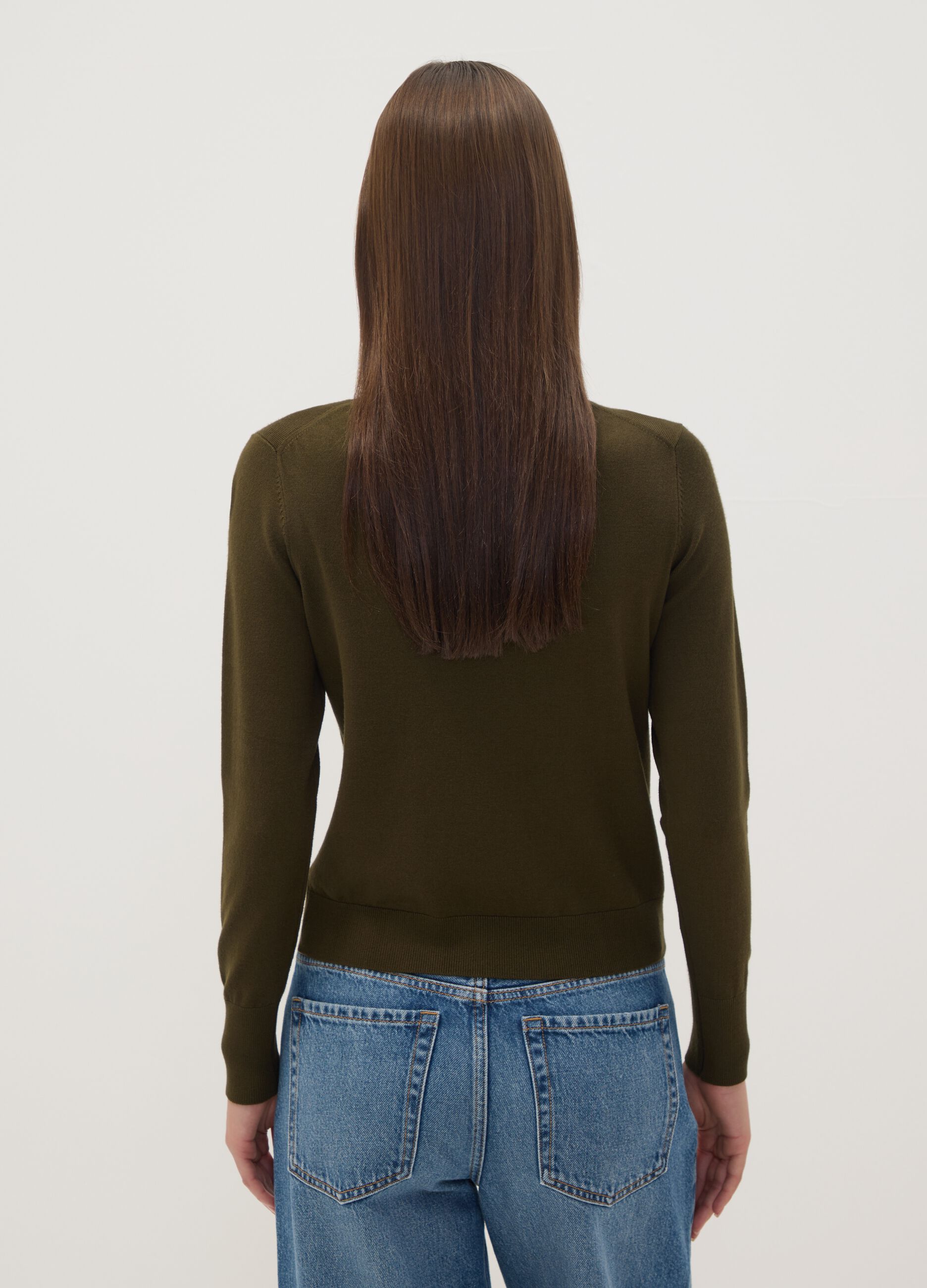 Green viscose-blend crew-neck jumper