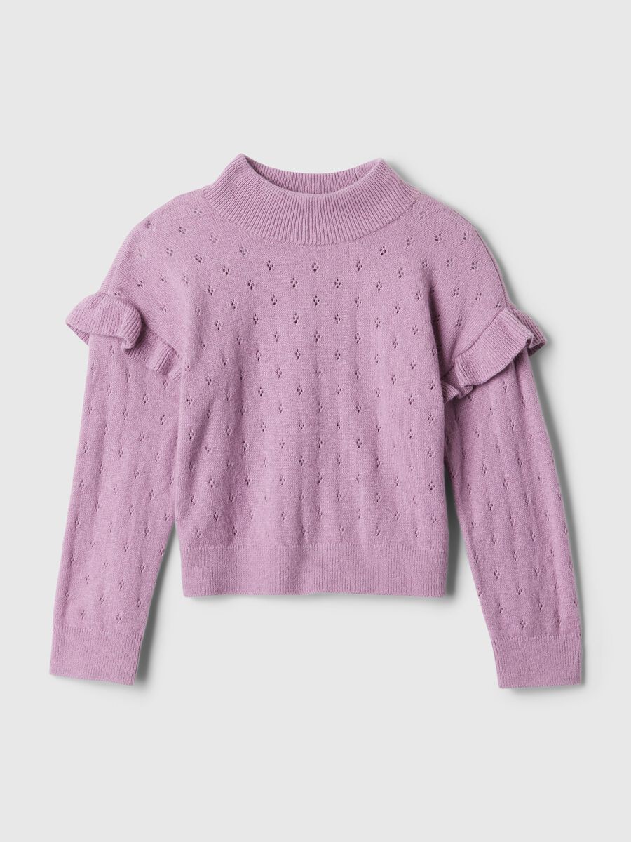 Pointelle pullover with mock neck with frills_0