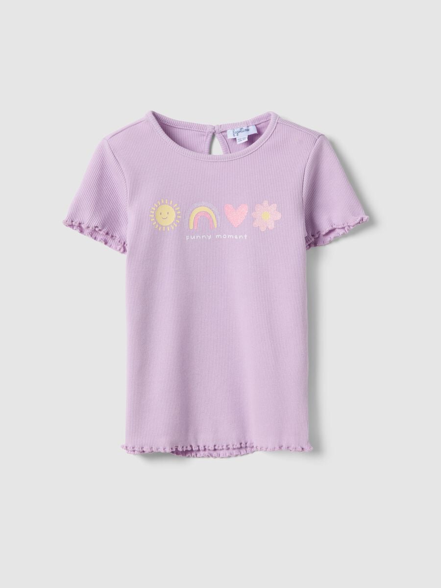 T-shirt in cotone elasticizzato viola da bimba con disegni_0