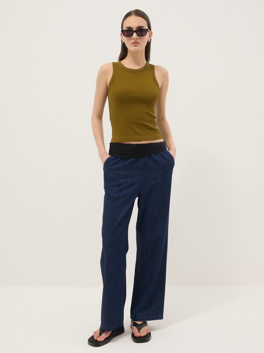 Green fitted ribbed stretch cotton tank top_2