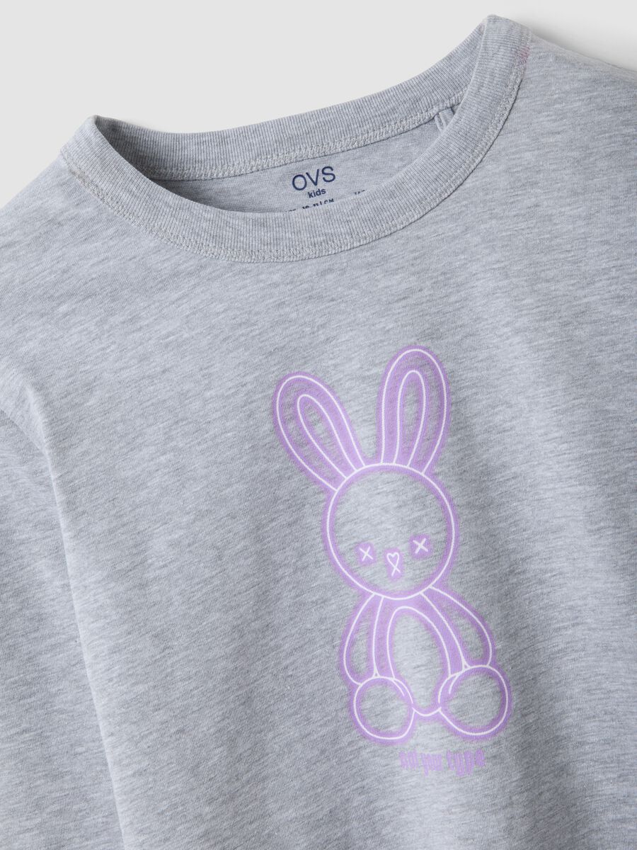 Girls&rsquo; grey organic cotton crop T-shirt with ribbed neckline_4