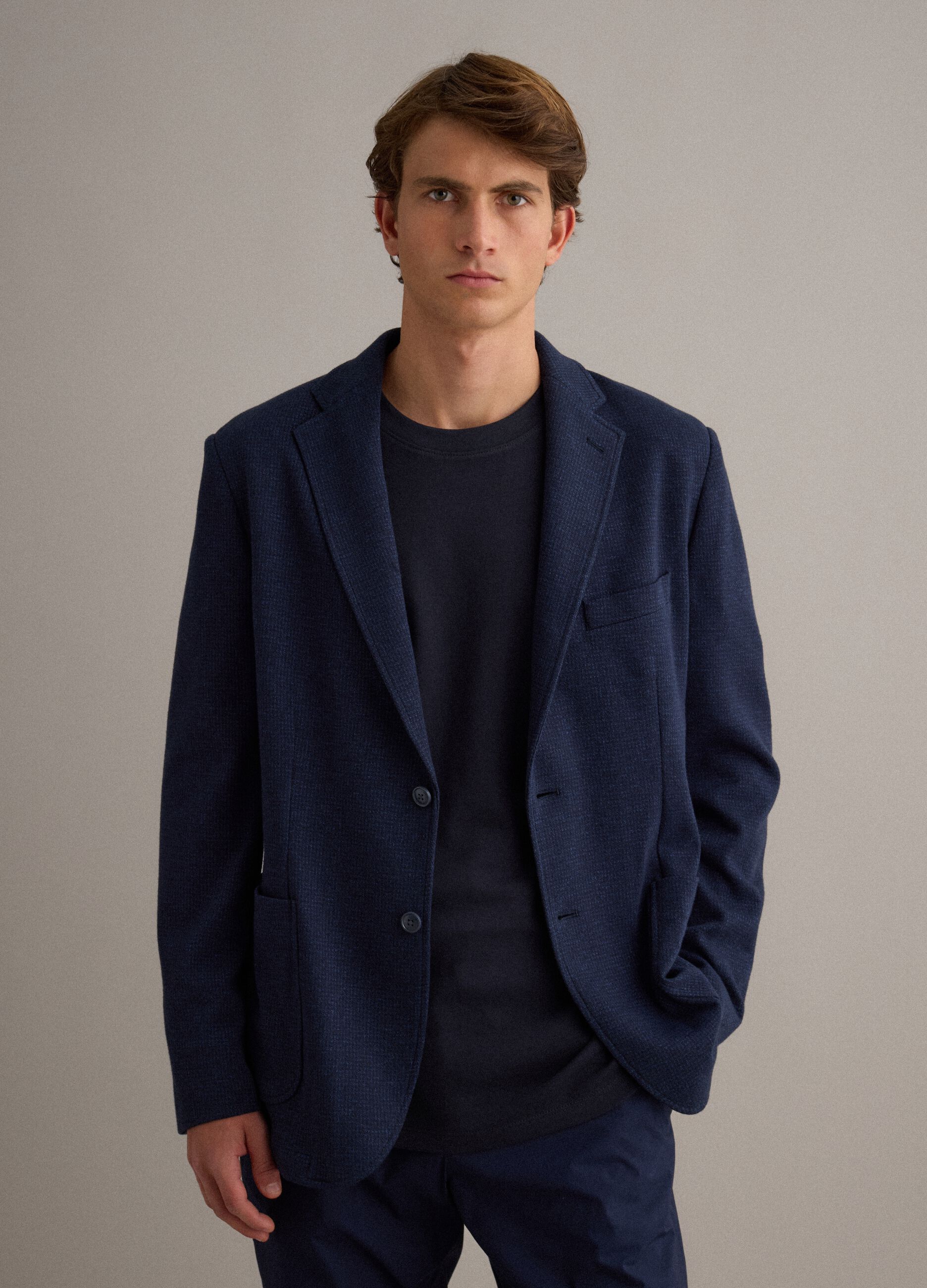 Slim fit blue stretch cotton blazer