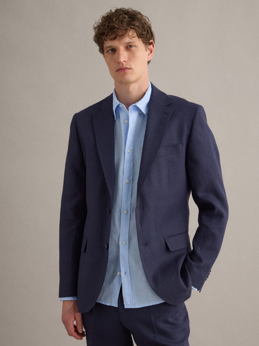 Slim fit pure linen blue blazer_3