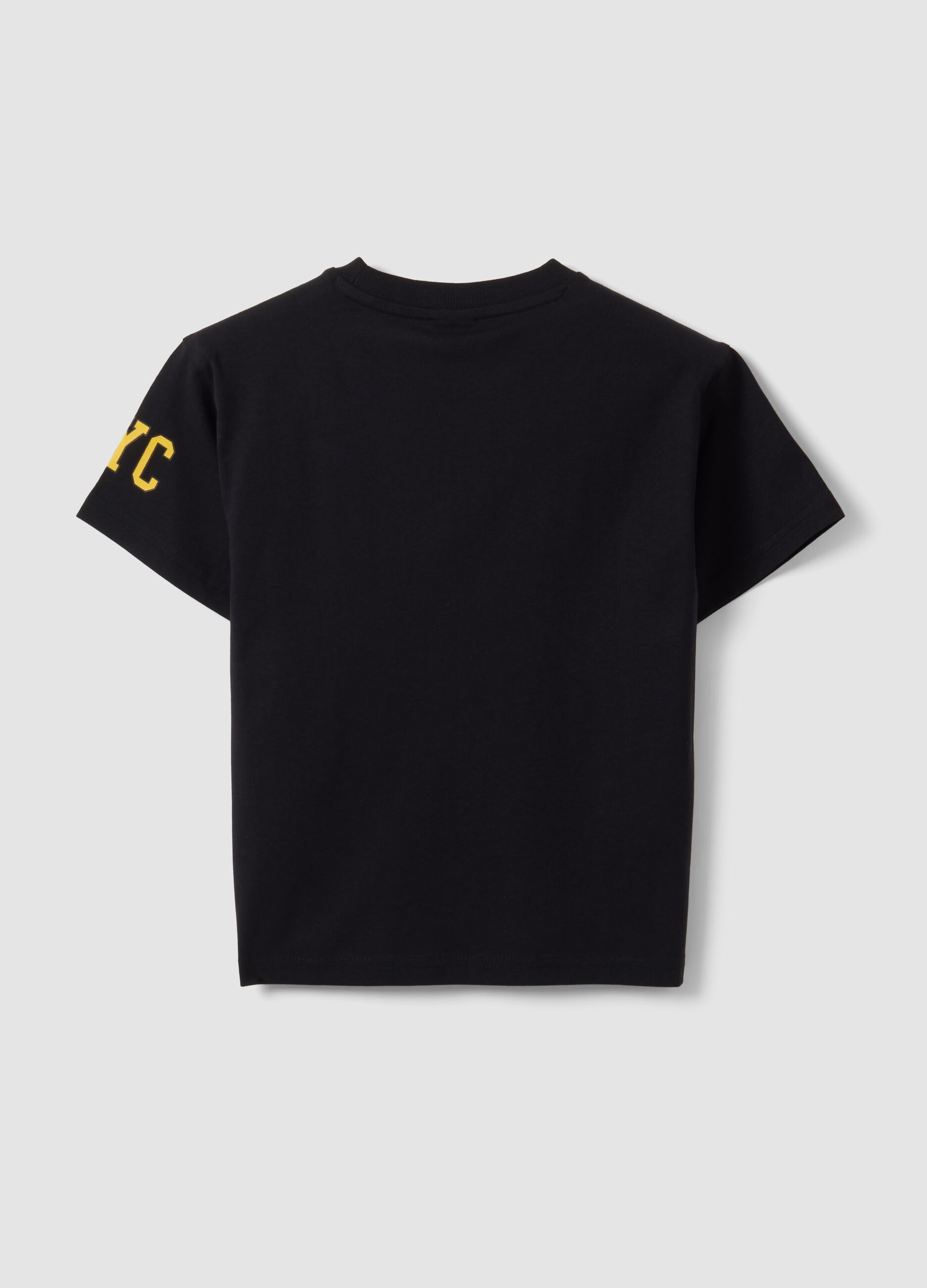 Black pure cotton T-shirt with all-over prints for boys