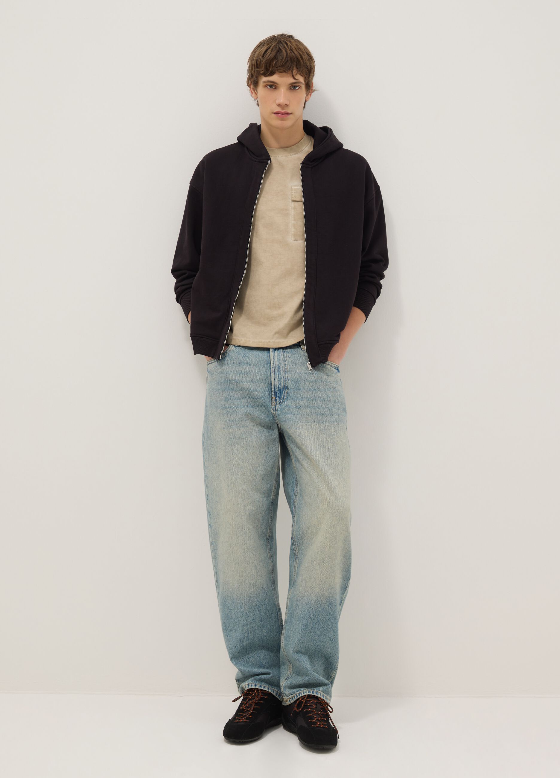 Blue baggy jeans in pure stretch cotton