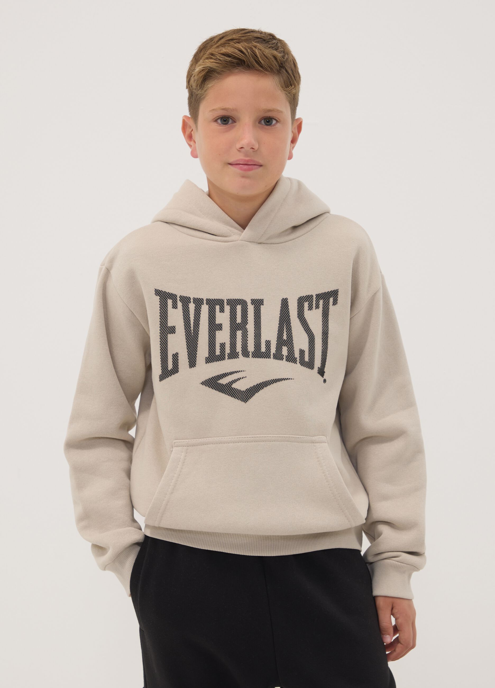 Beige cotton-blend hoodie with logo for boys