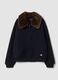 Blue wool-blend cardigan with faux-fur effect collar_0