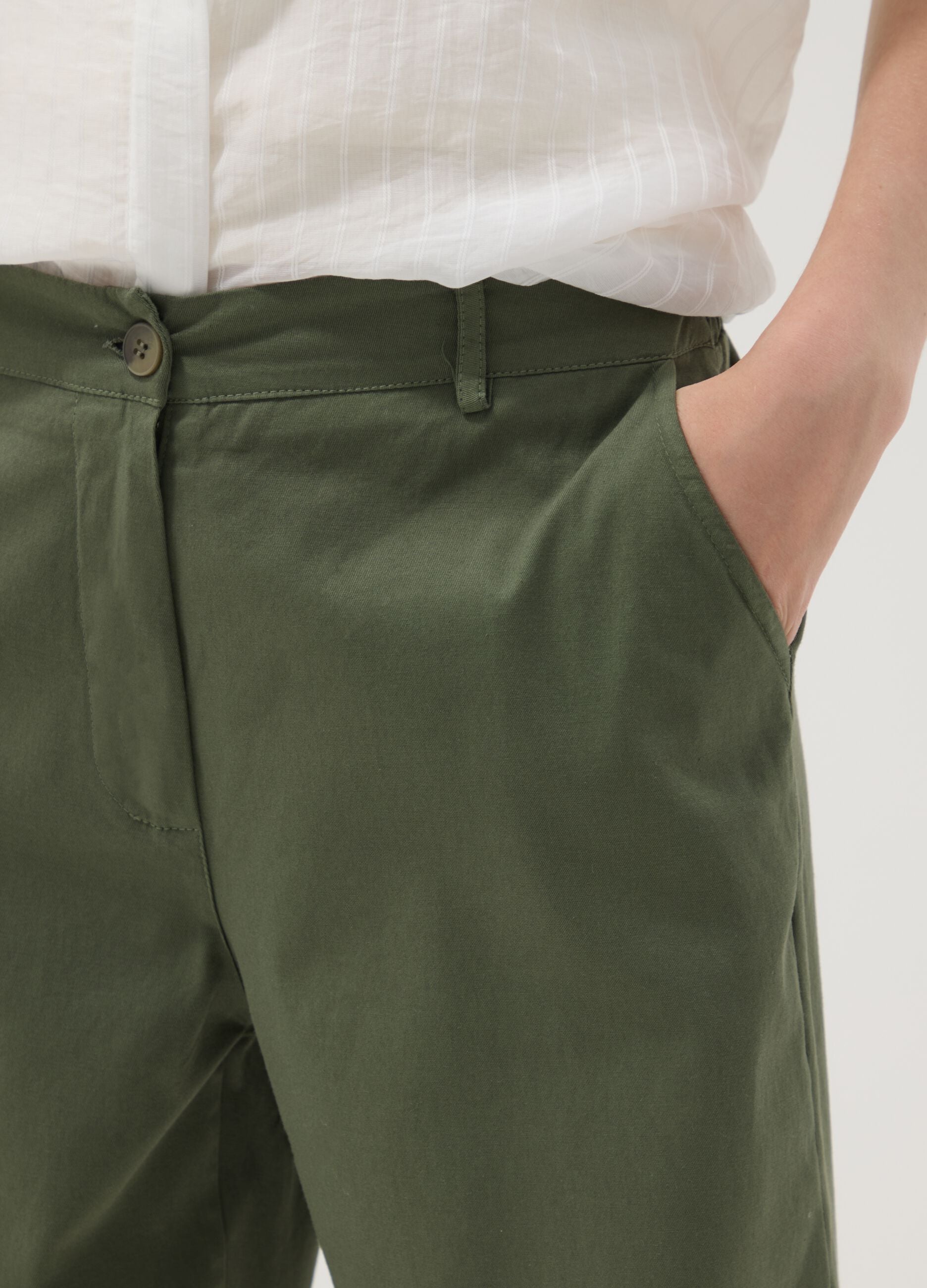 Green regular-fit stretch cotton trousers