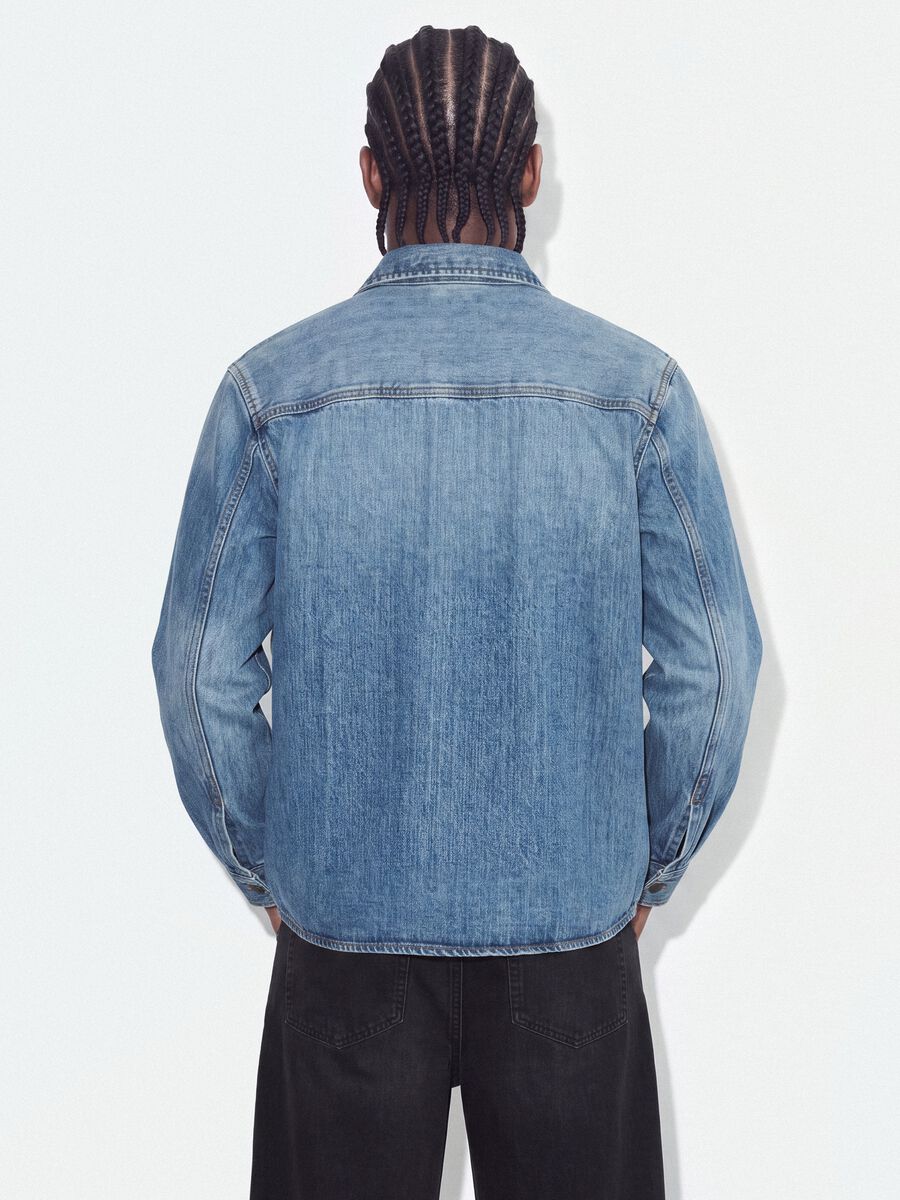 Camicia blu in denim in puro cotone regular fit_3
