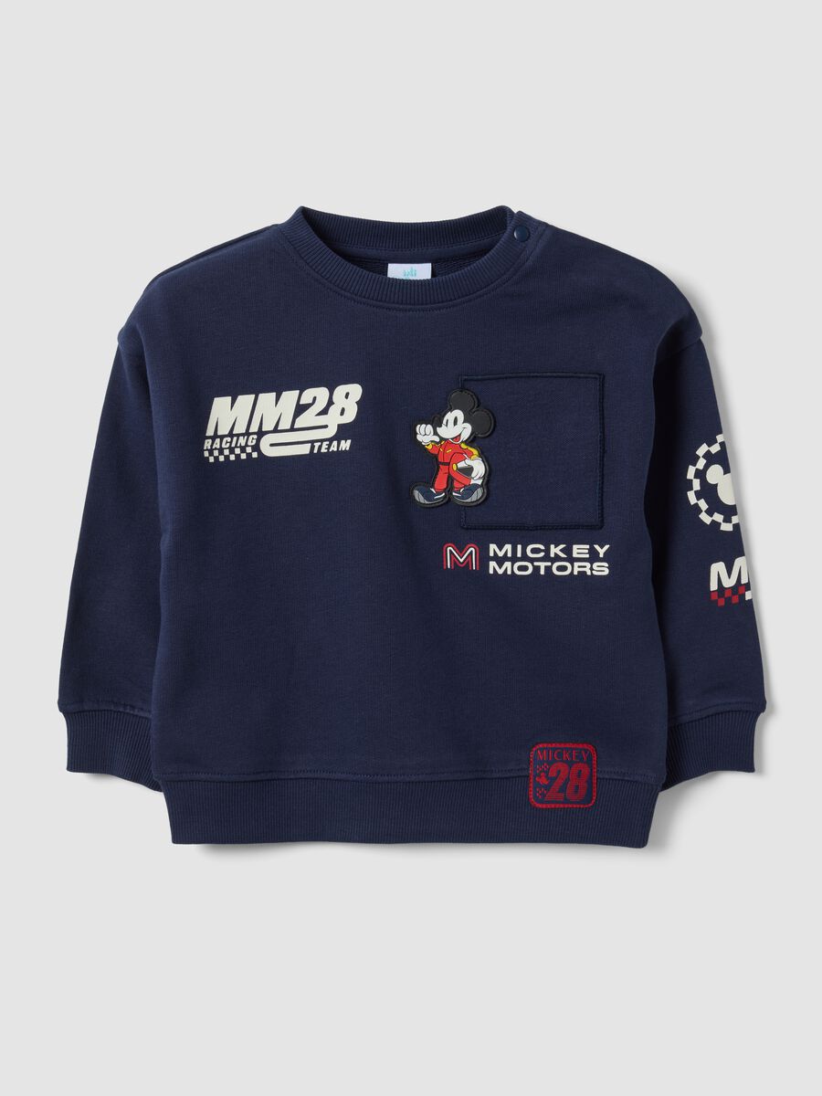 Blue pure cotton crew-neck sweatshirt with Mickey print, oversized fit for boys_0