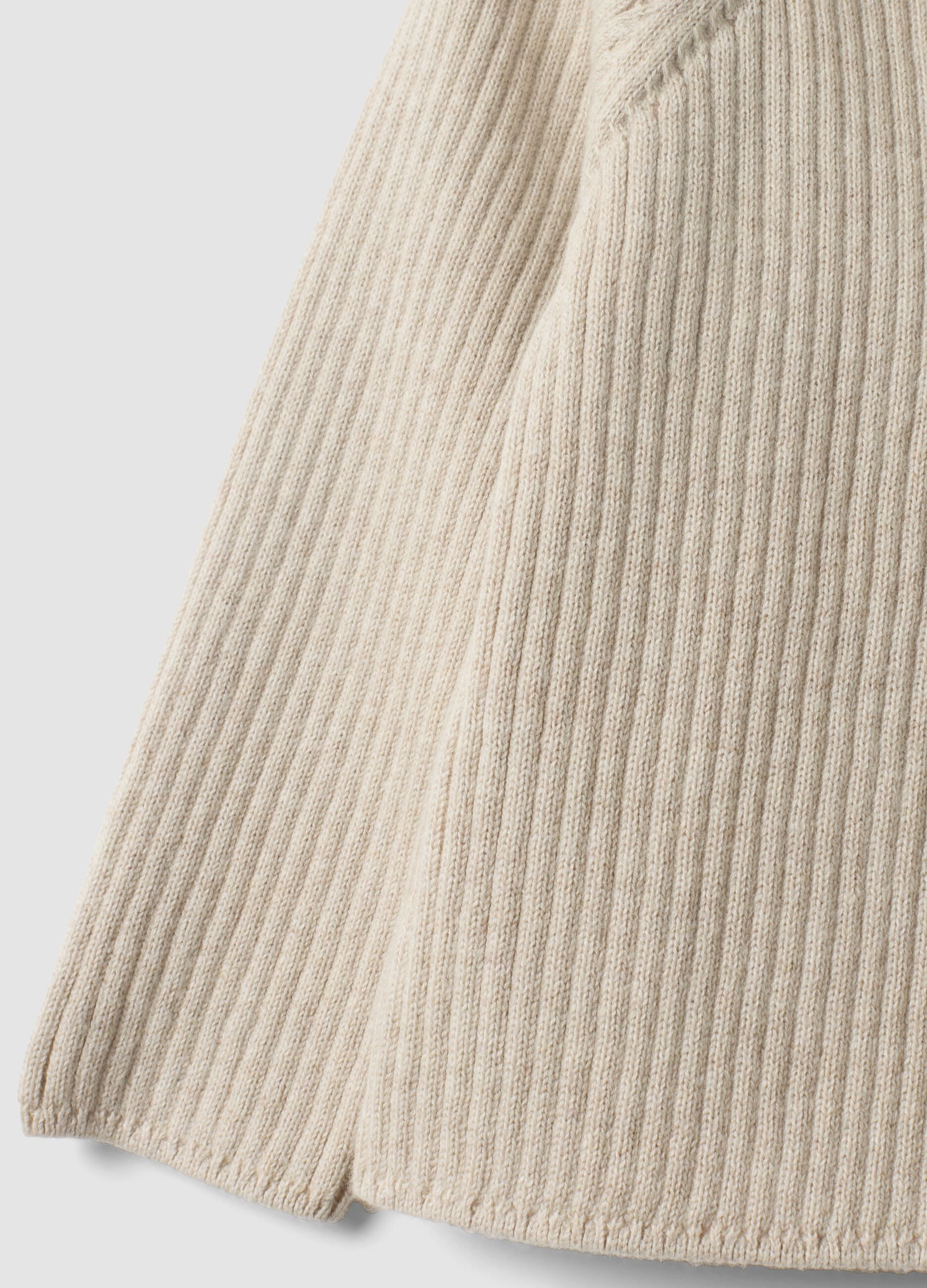 Beige pure organic cotton rib-knit cardigan for baby girl