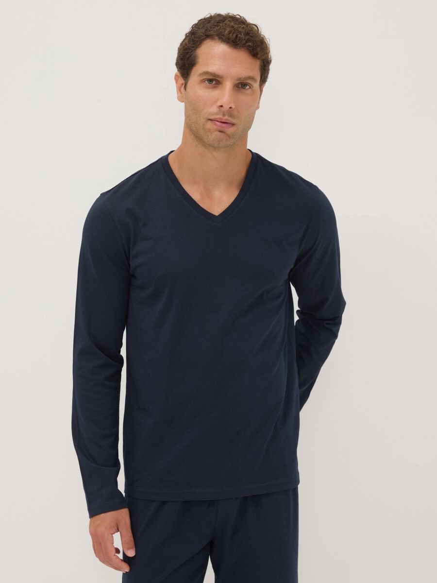 Blue pure organic cotton V-neck pyjamas, regular fit_1