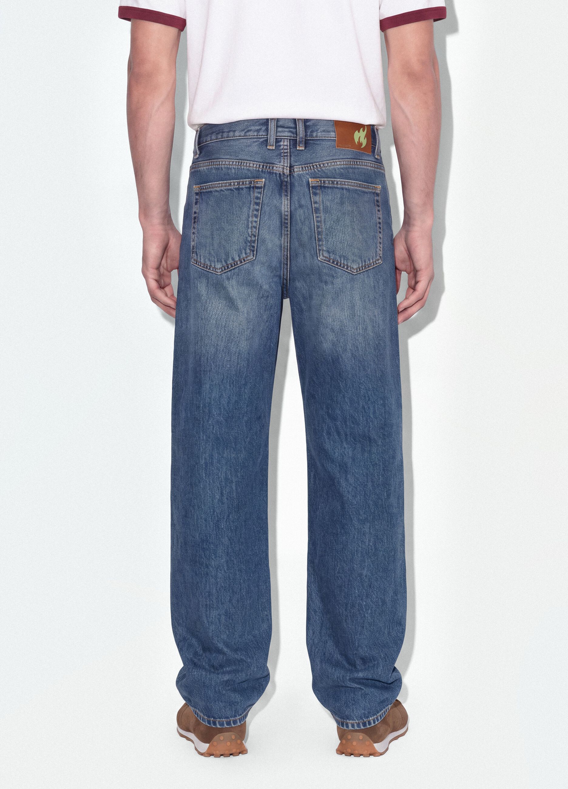 Blue denim jeans in pure cotton, loose fit