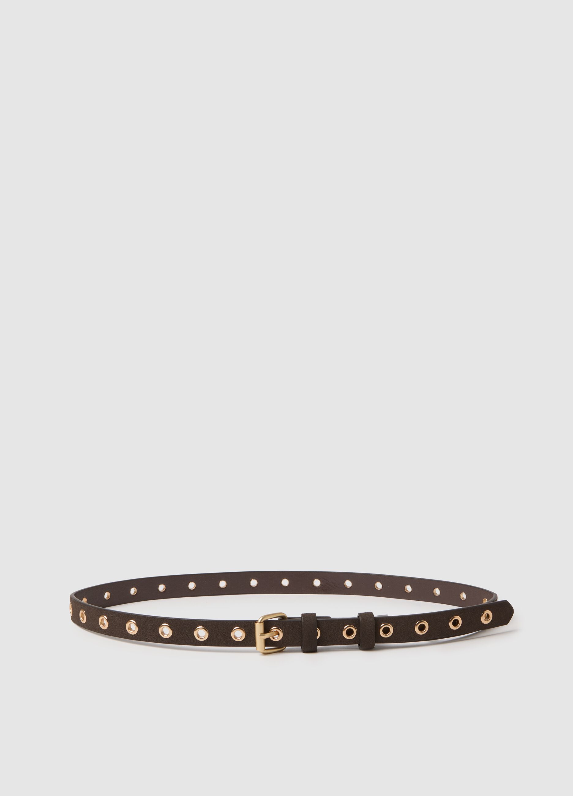 Cintura marrone con borchie dorate effetto camoscio