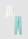 White organic cotton jersey pyjamas with print and green trousers_1