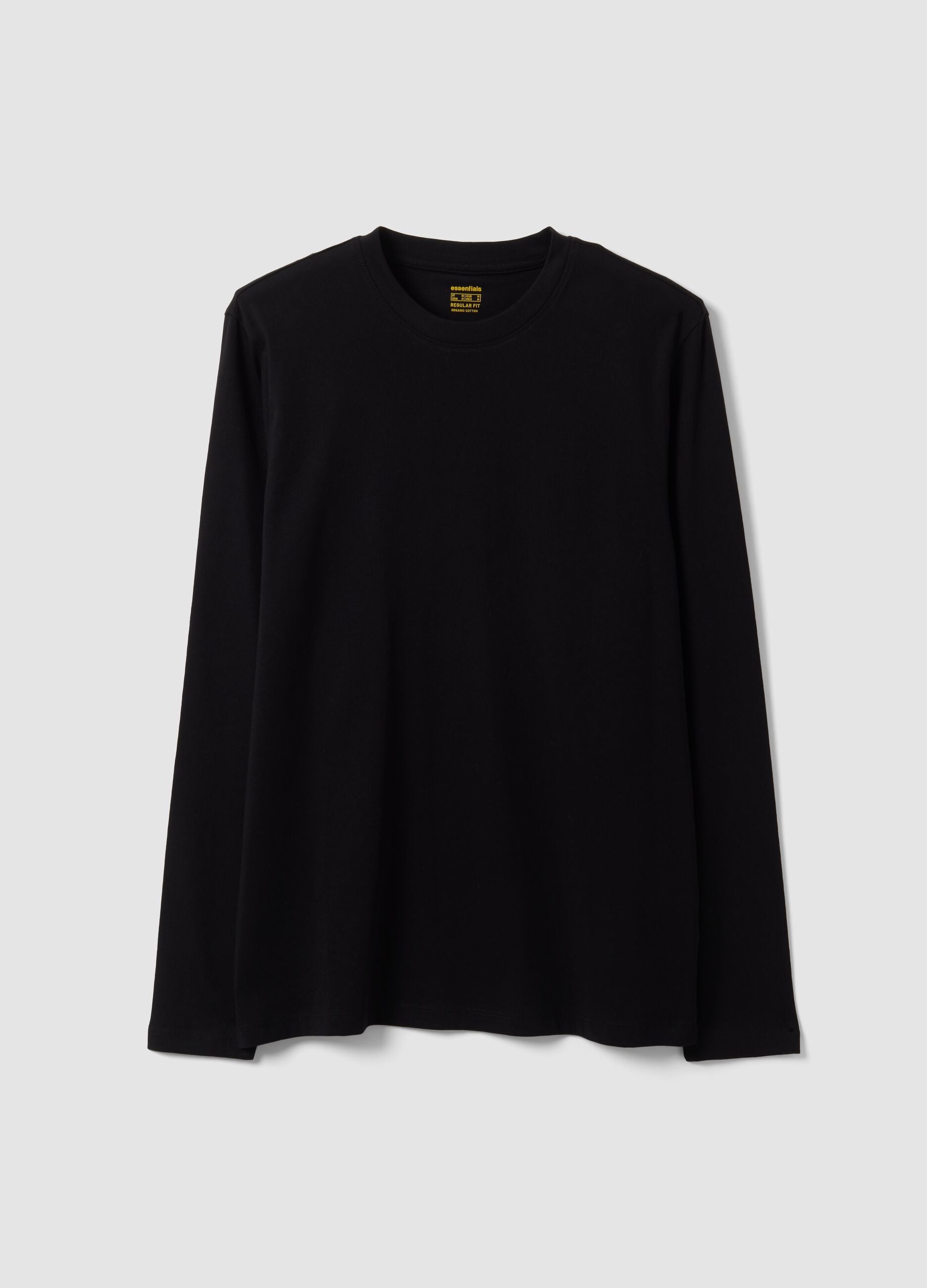 Black long-sleeve crew-neck T-shirt in 100% organic cotton