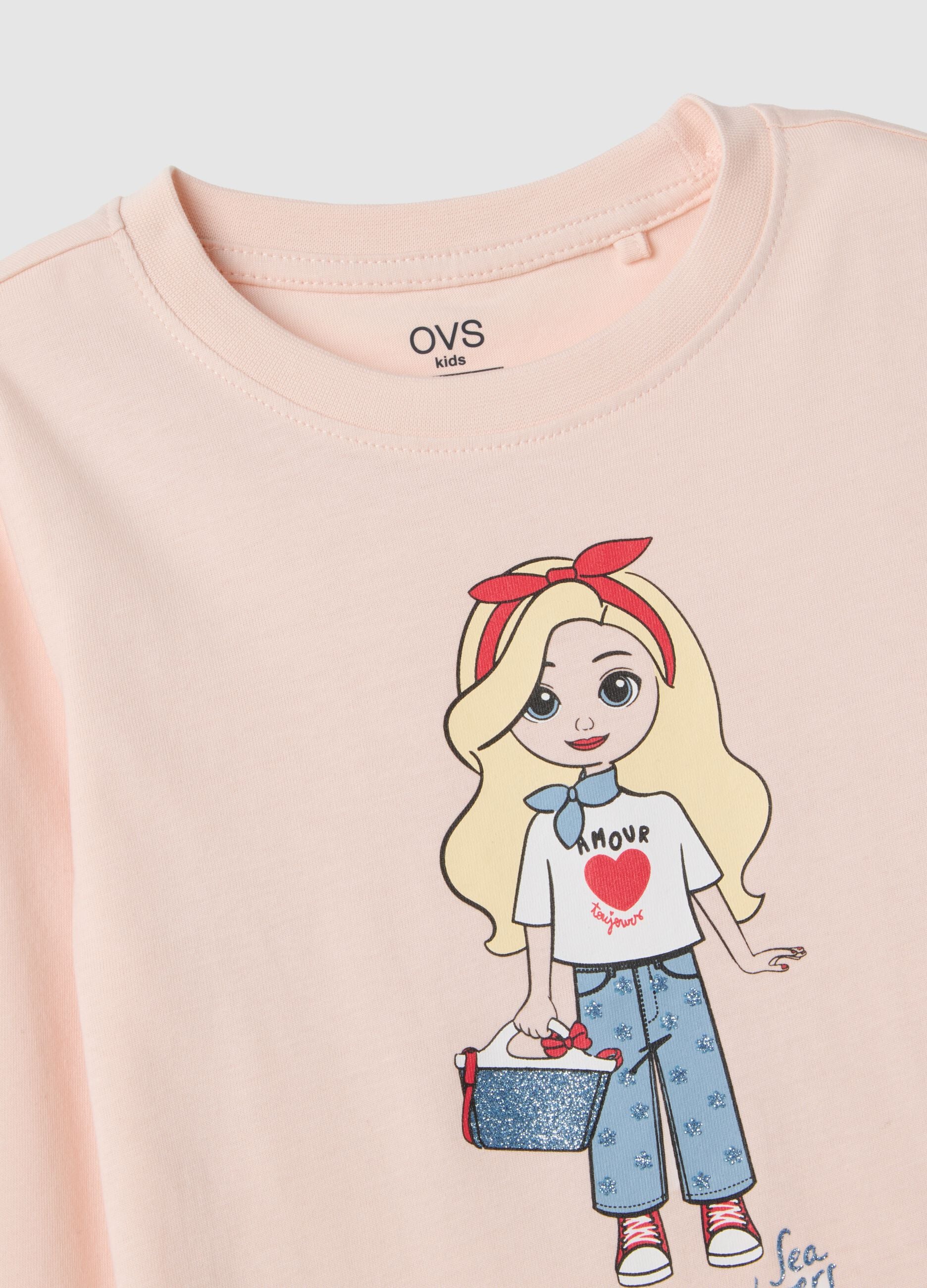 Pink pure cotton t-shirt for girls regular fit with print