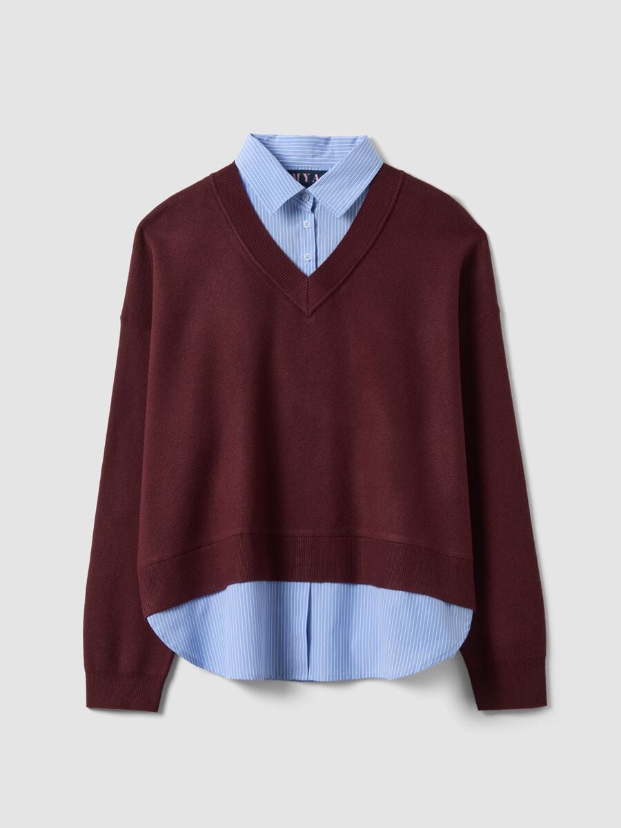 Red viscose-blend top with layered look_4