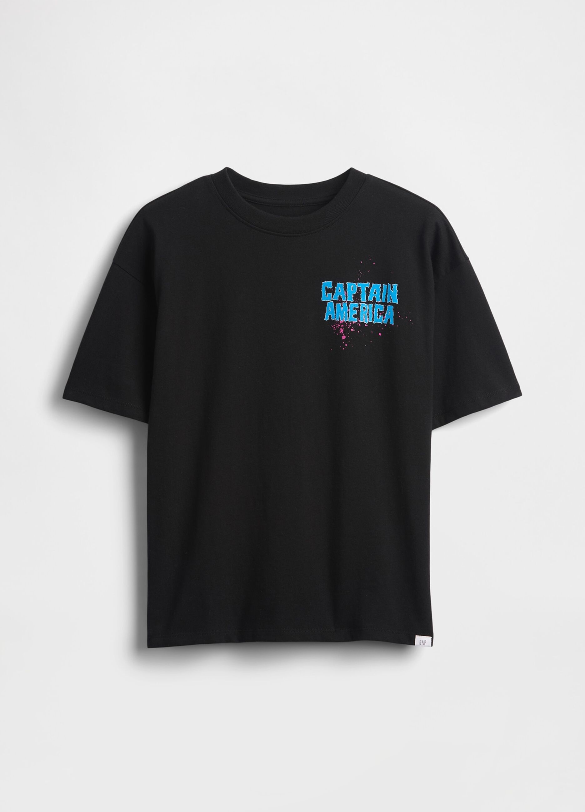 Black Cotton T-shirt with Captain America Prints
