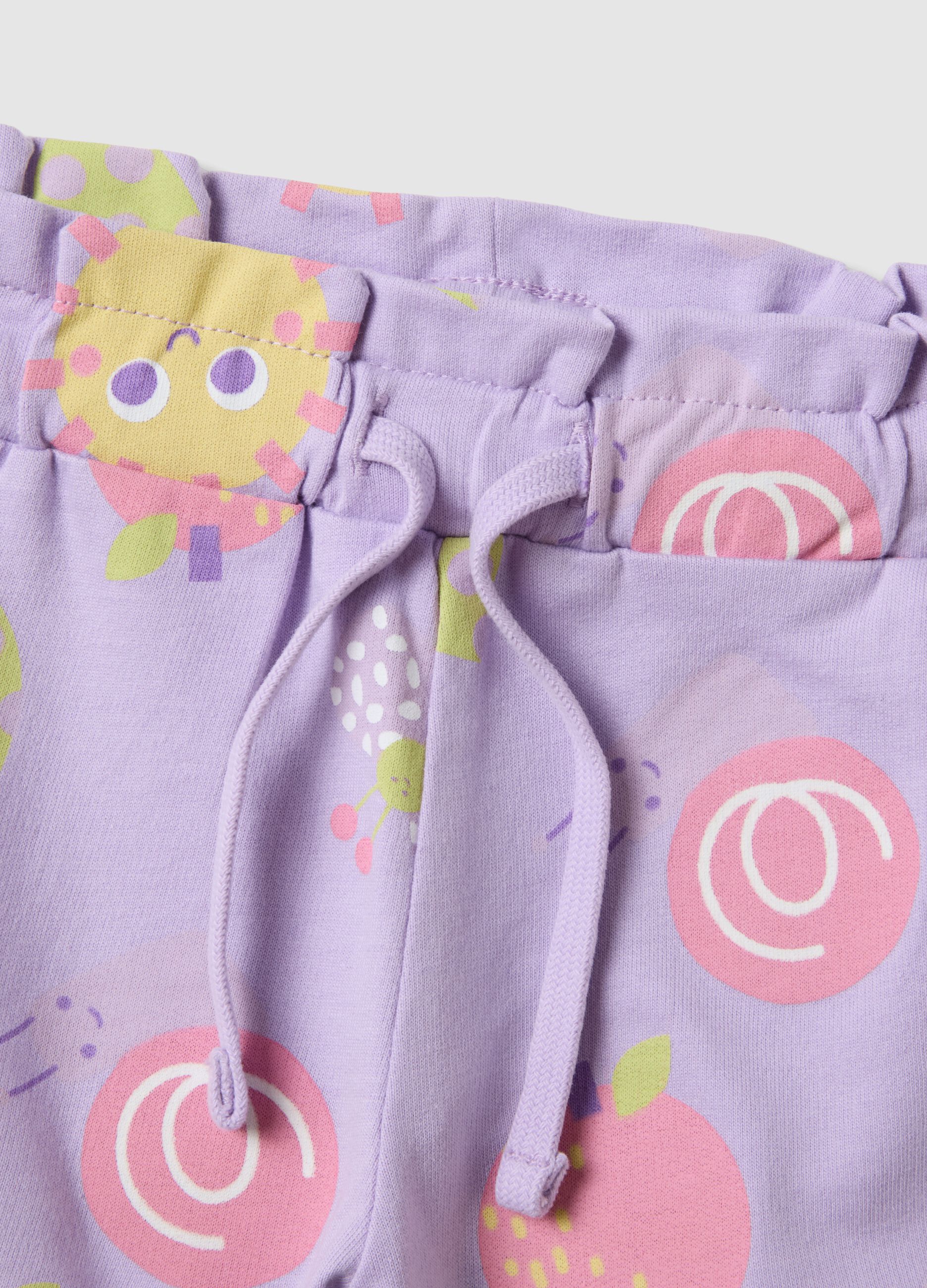 Girls' Regular Fit Purple Pure Cotton Shorts with Prints