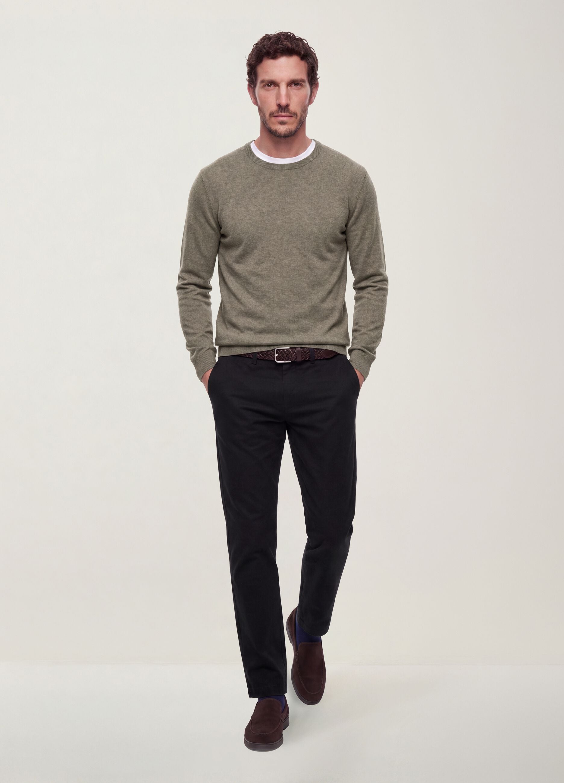 Grey crew-neck viscose-blend jumper, regular fit