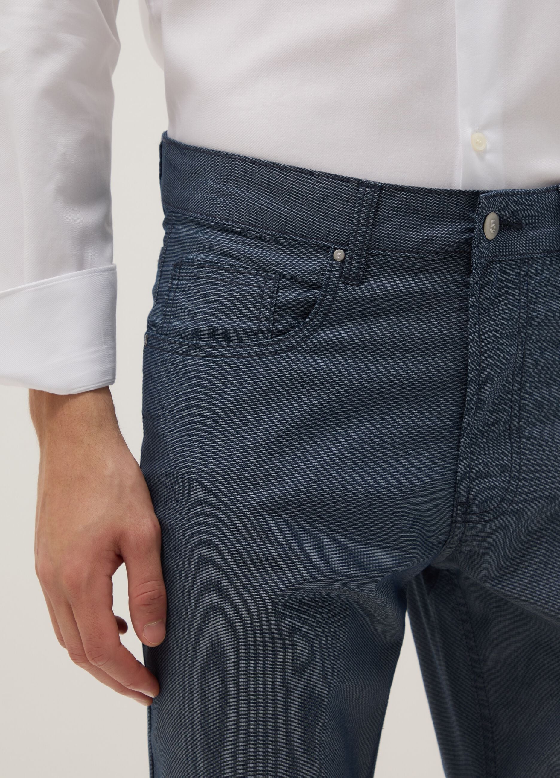 Slim fit blue stretch cotton blend chino trousers