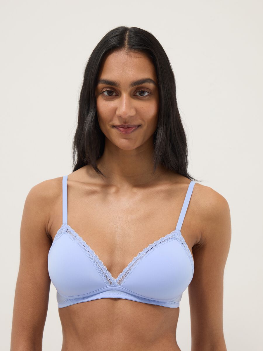 Blue triangle bra with lace detail_0