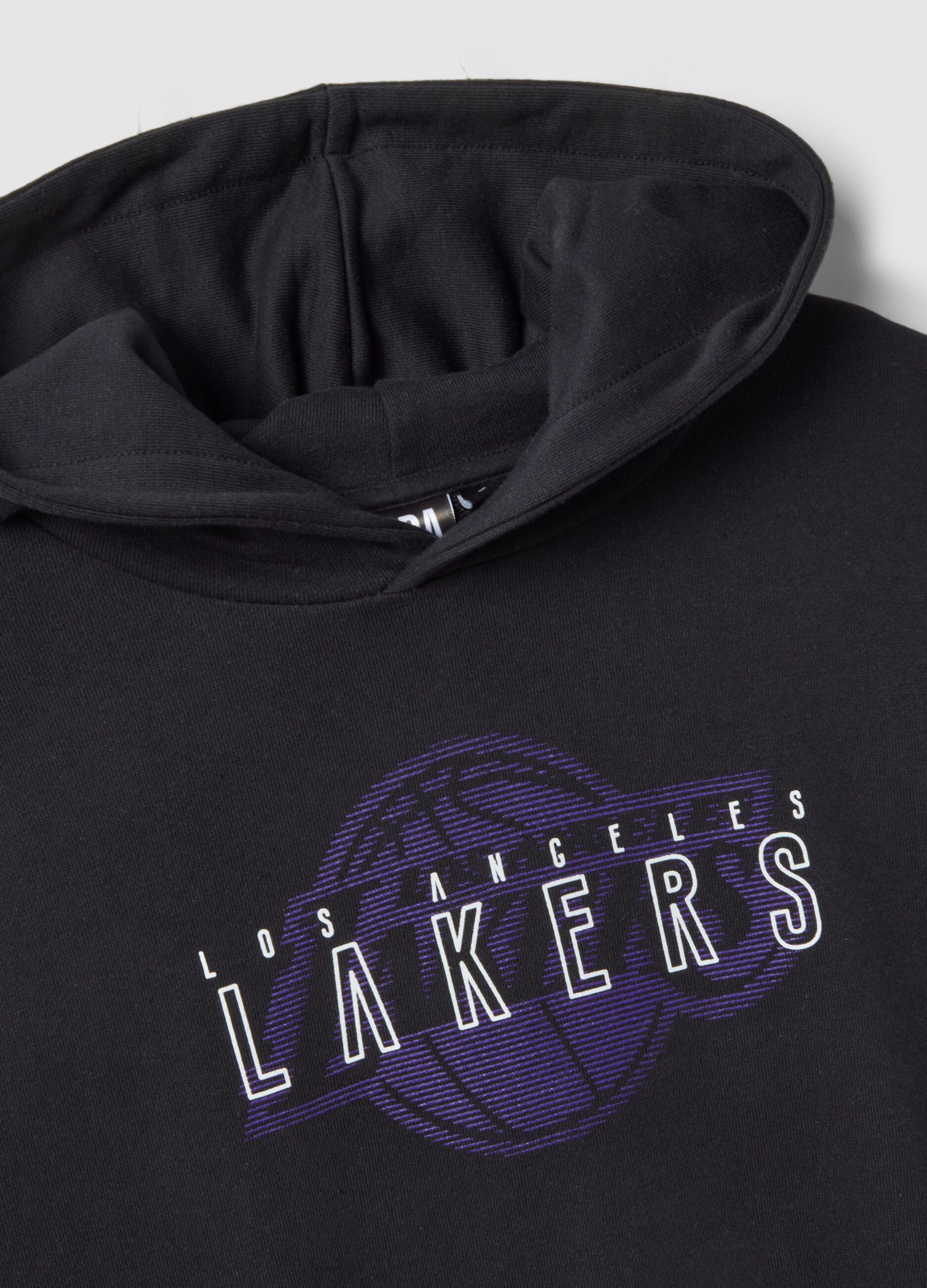 Black cotton-blend hoodie with NBA print