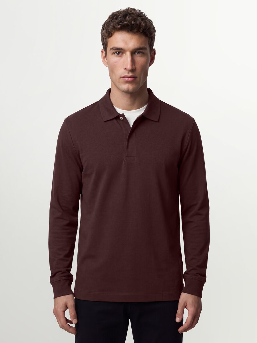 Men&rsquo;s brown regular-fit long-sleeve stretch cotton polo shirt_0