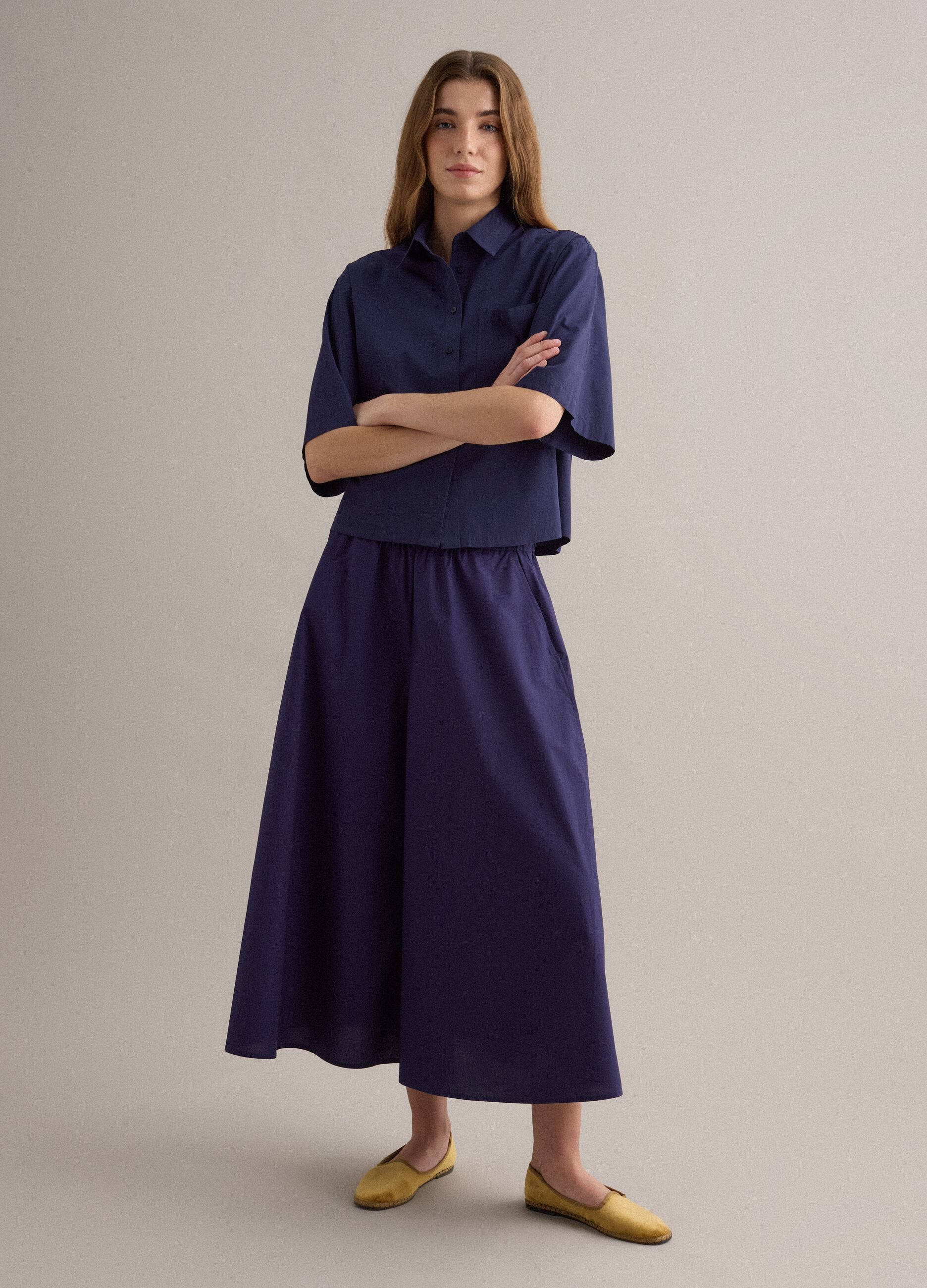 Camicia blu in puro cotone con taschino over fit