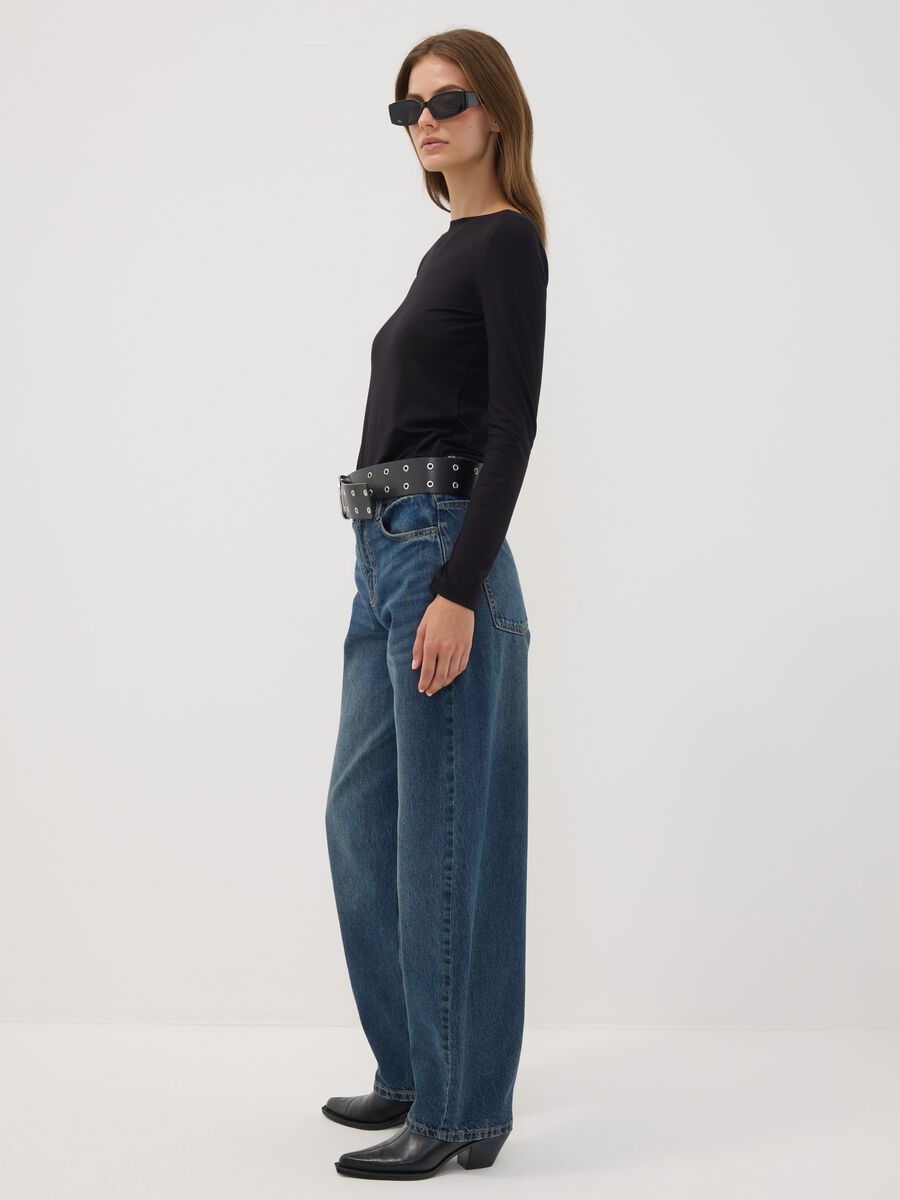 Blue denim pure cotton barrel-fit jeans_1