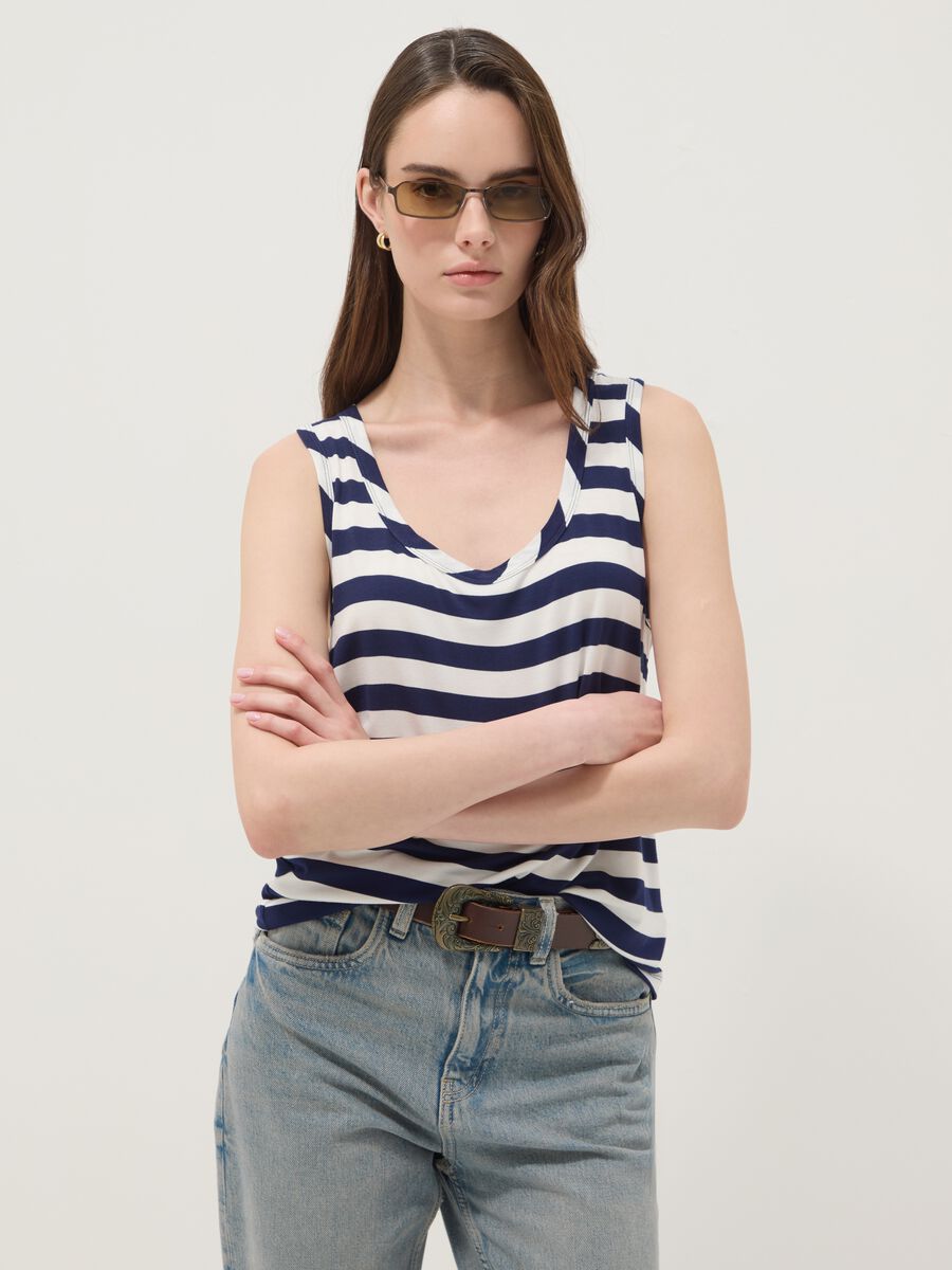 Multicolour striped regular-fit stretch viscose tank top_0
