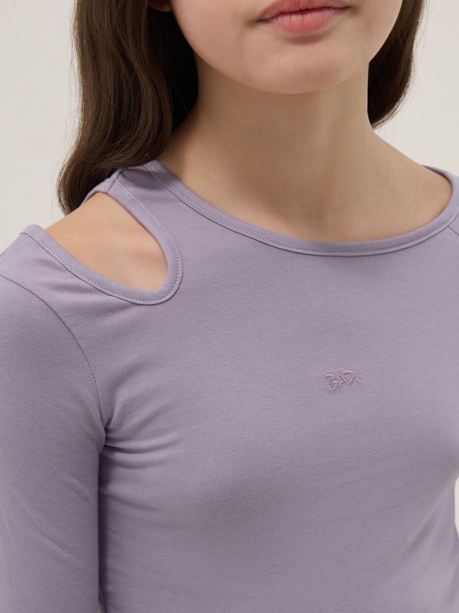 Maglia in misto cotone viola da ragazza slim fit con scollo a barca_2
