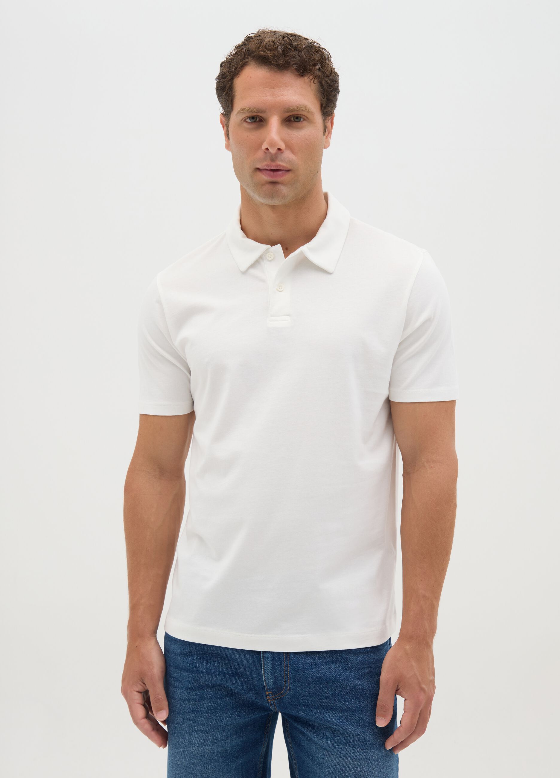 Men&rsquo;s white polo shirt in 100% cotton with regular fit