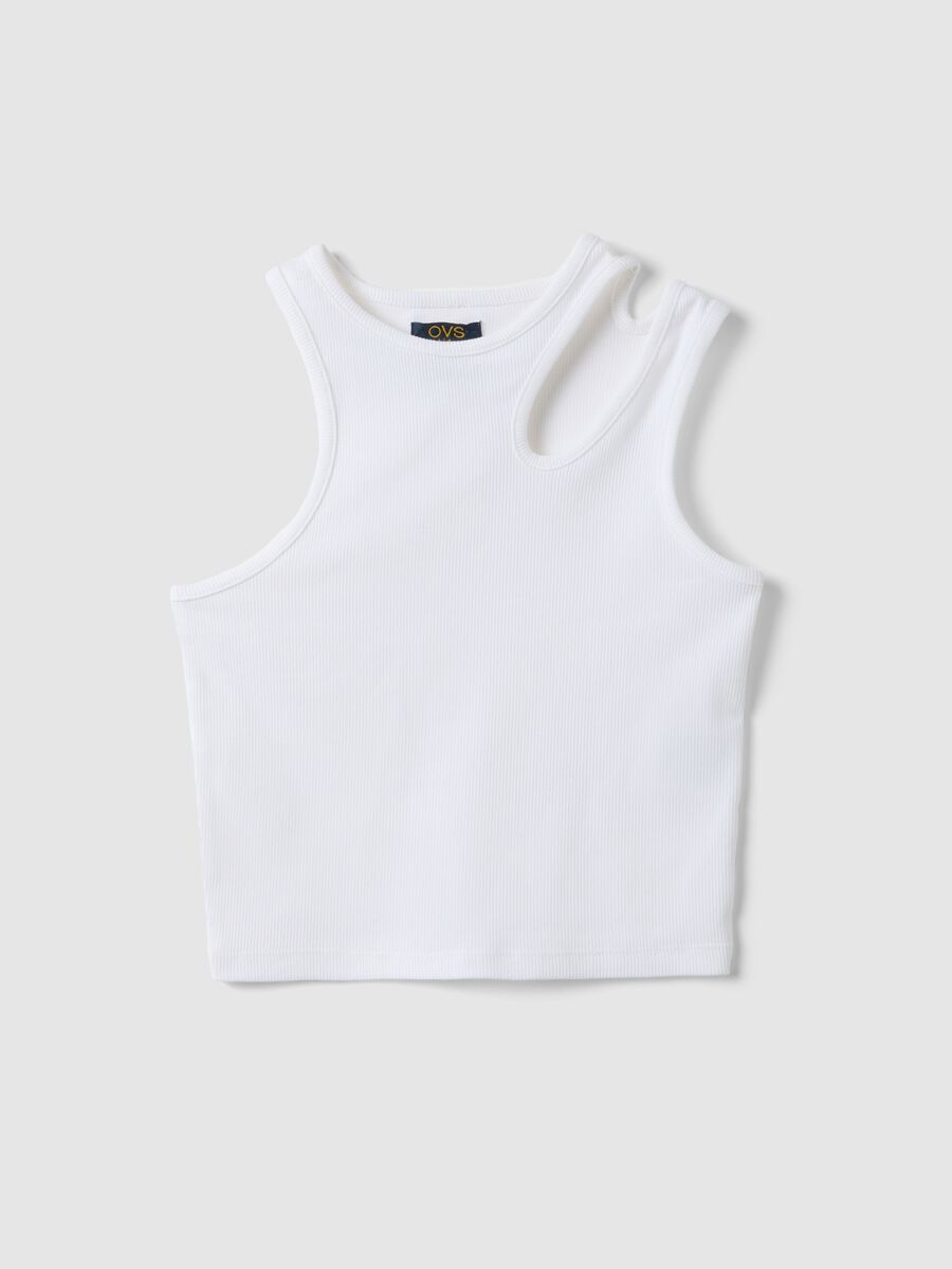 Canotta fitted in cotone elasticizzato bianca da ragazza_3