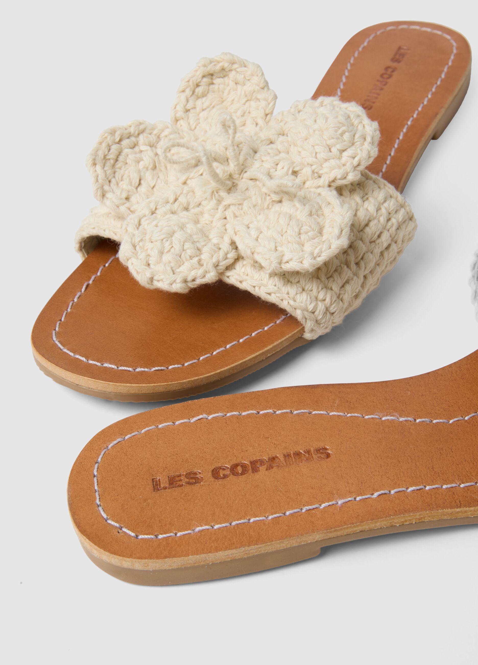 Beige Sandals with White Floral Detail
