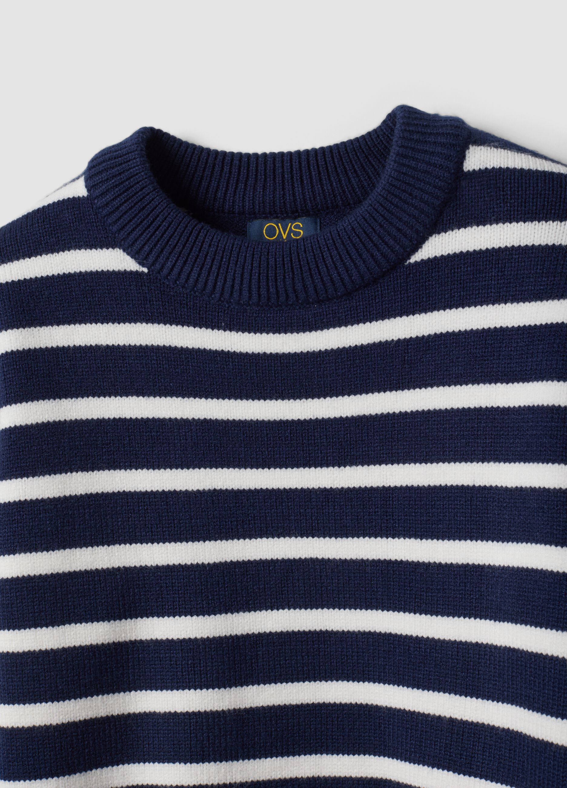 Blue striped viscose-blend crew-neck jumper