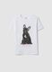 White pure cotton crew-neck T-shirt with puppy print, regular fit_4
