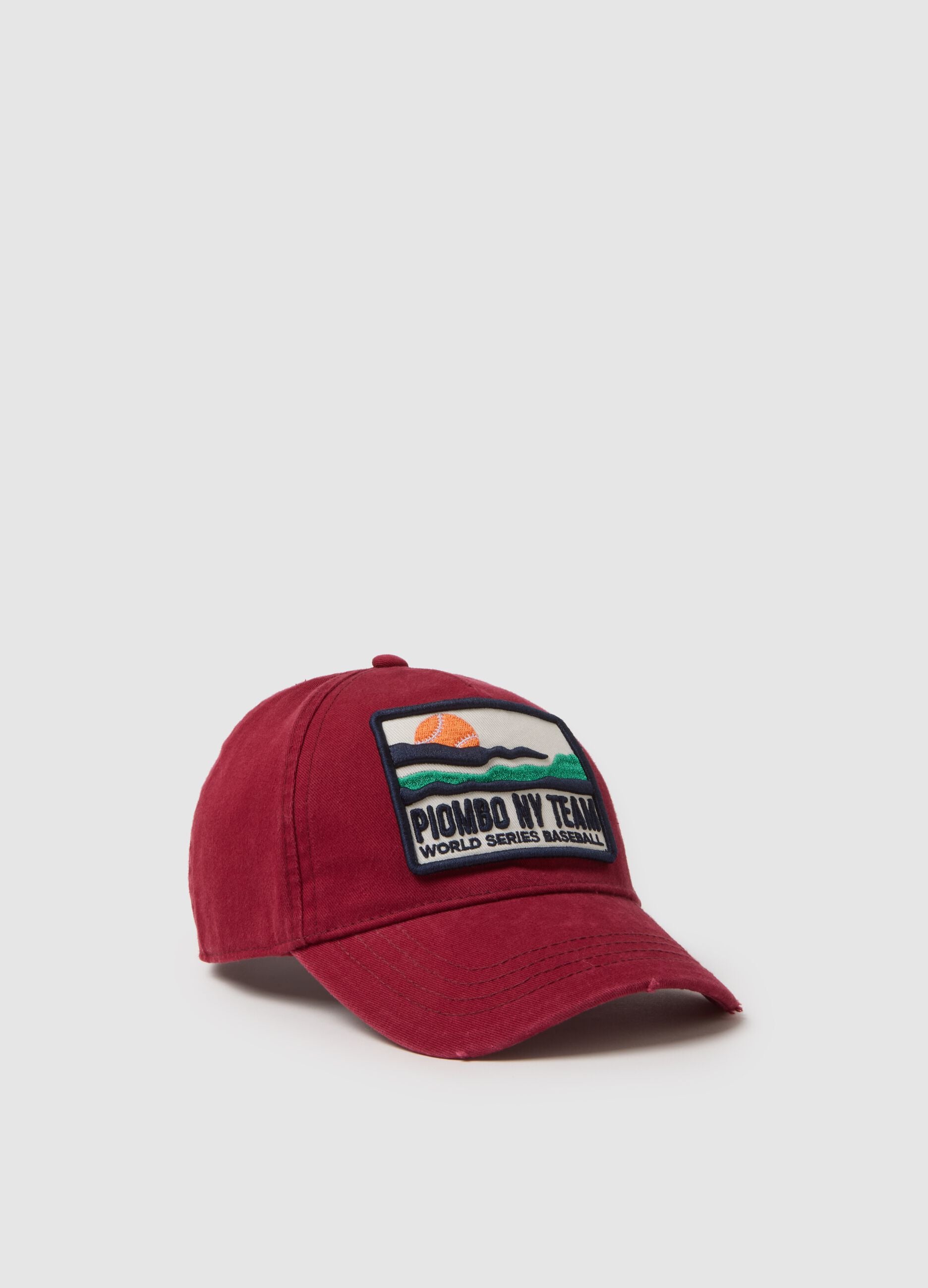 Red cotton baseball cap for kids with patch