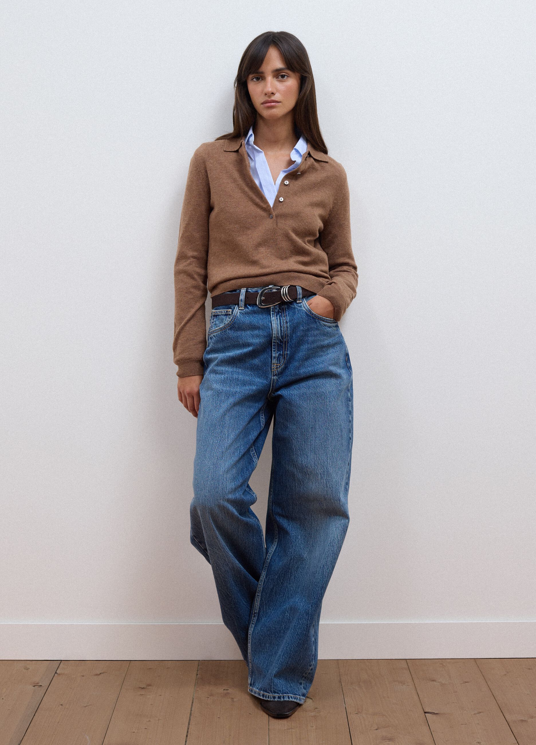 Brown pure wool crew-neck jumper