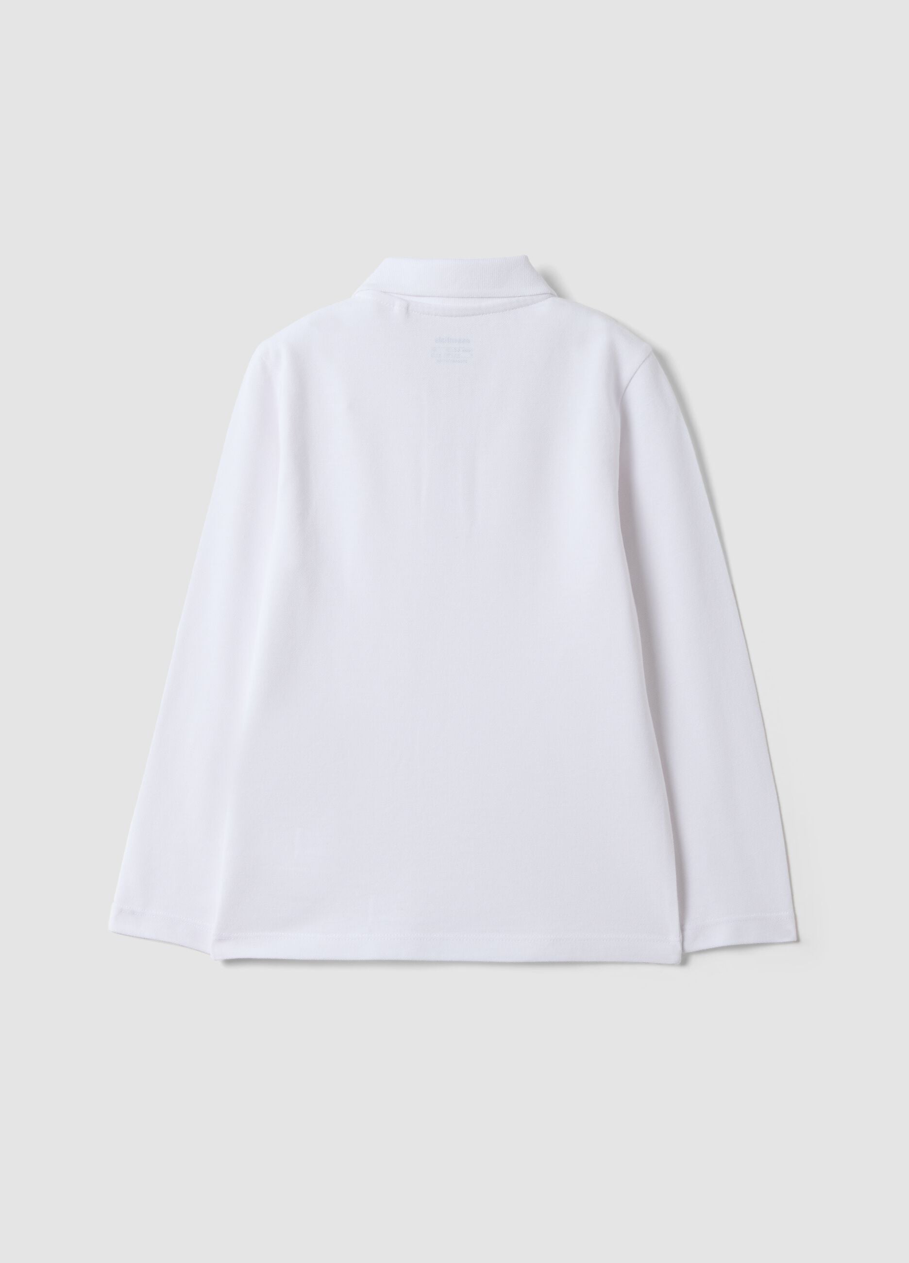 White long-sleeve polo shirt in pure organic cotton, regular fit, for boys