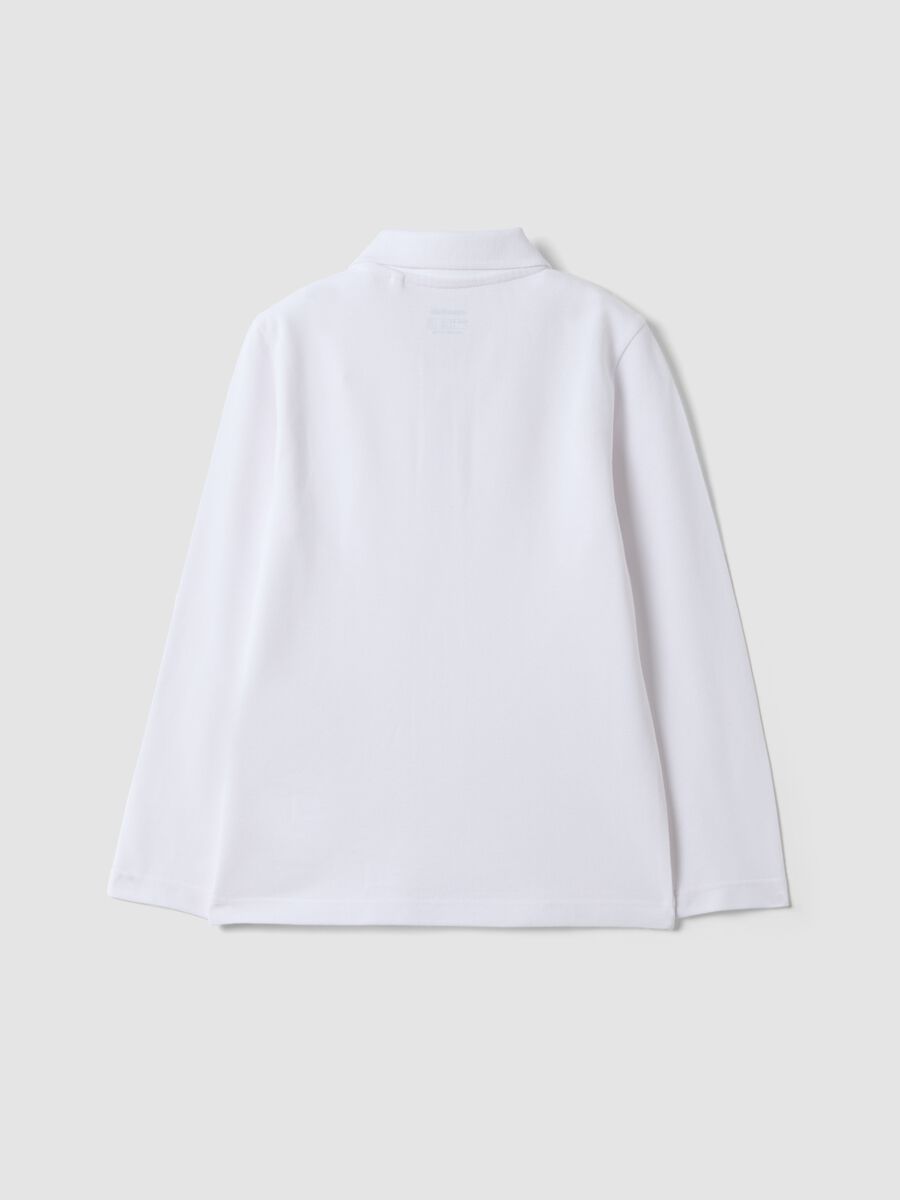 White long-sleeve polo shirt in pure organic cotton, regular fit, for boys_1