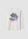 White pure cotton crew-neck T-shirt with skater print for boys_0