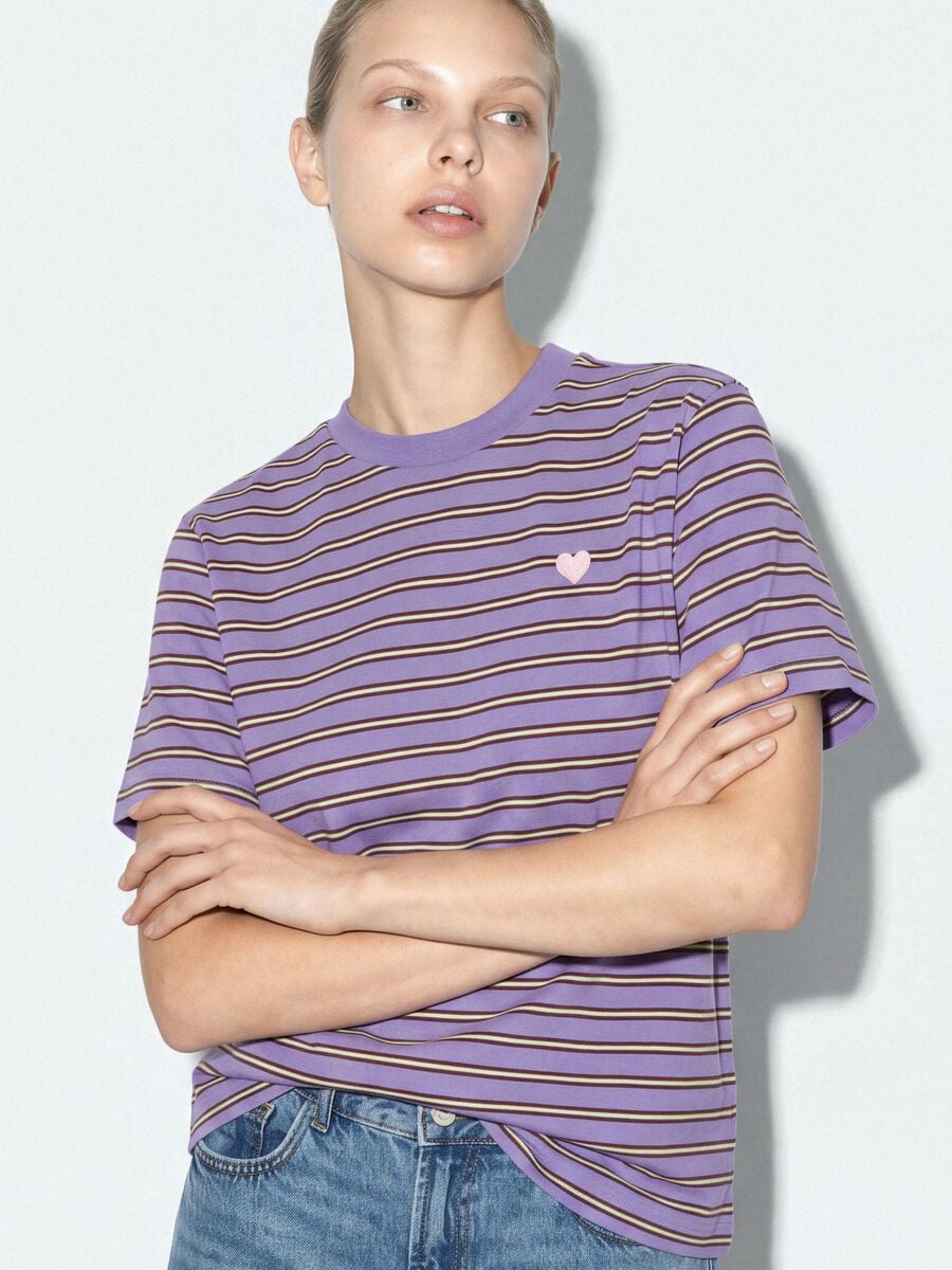 Purple relaxed-fit striped pure cotton T-shirt with embroidered heart_3