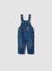 Blue pure cotton denim dungarees with teddy bear motif for baby boy_0