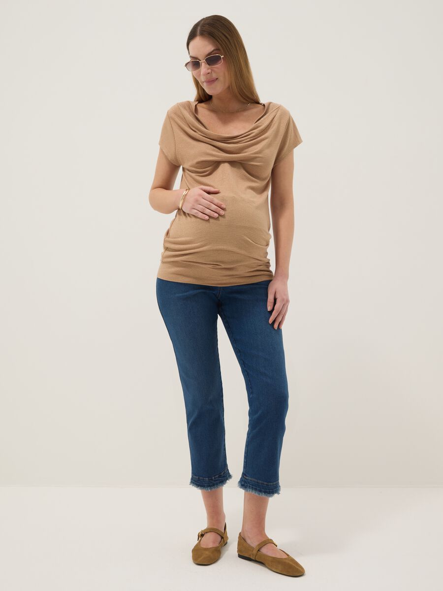 Beige stretch viscose maternity short sleeve t-shirt_0