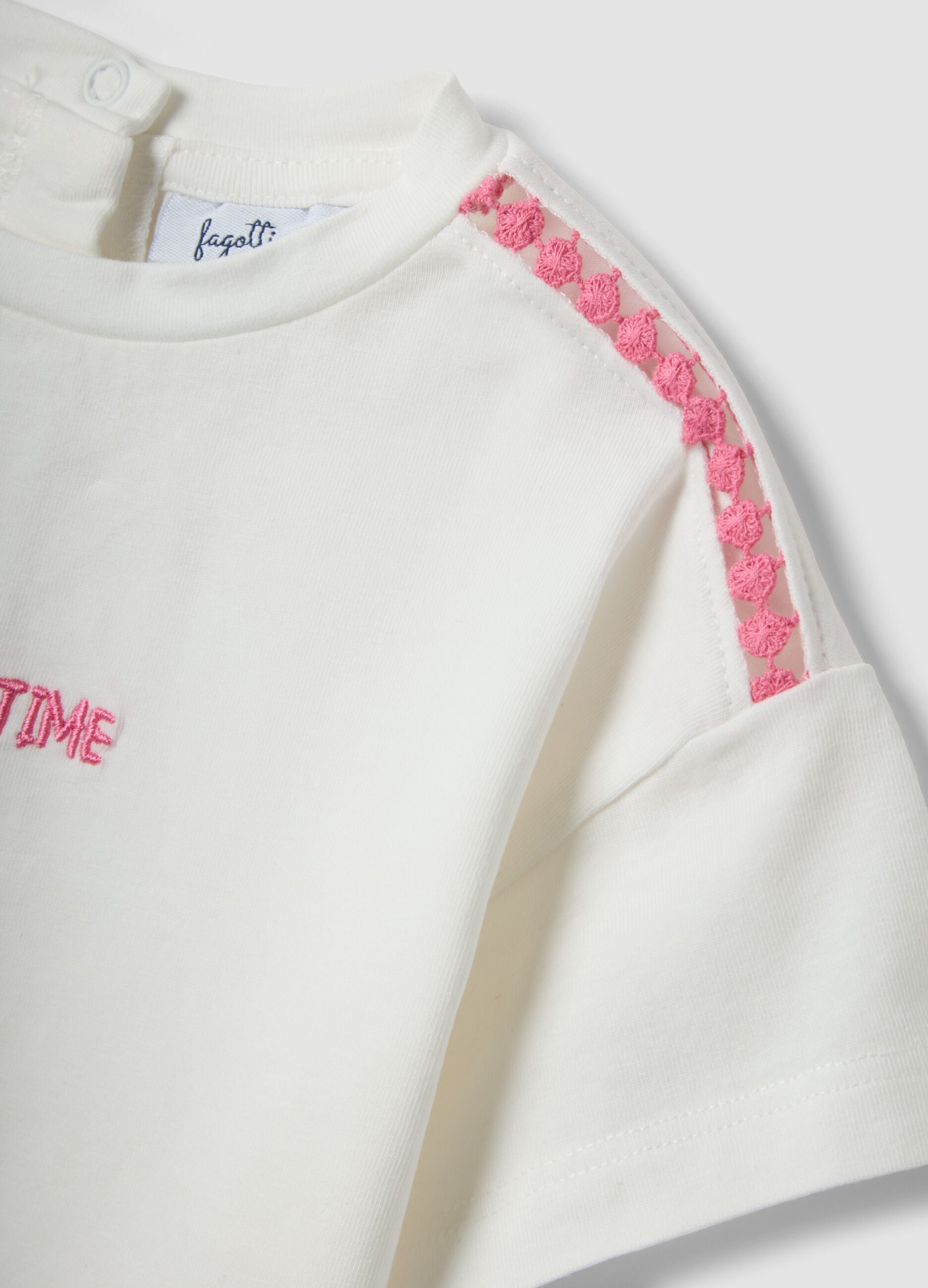 White stretch cotton printed T-shirt for baby girl, regular fit