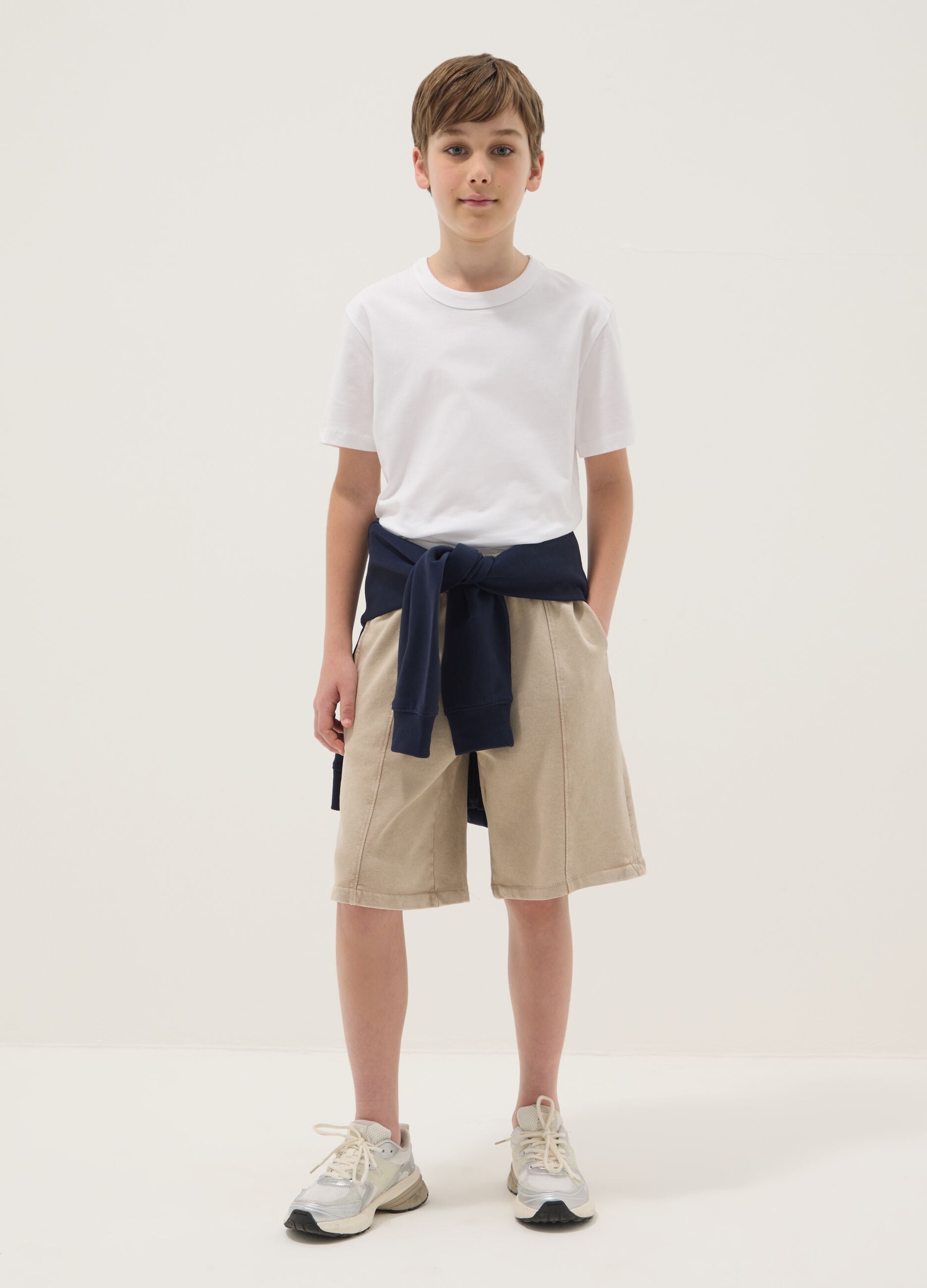 Boys' comfort fit pure cotton beige shorts